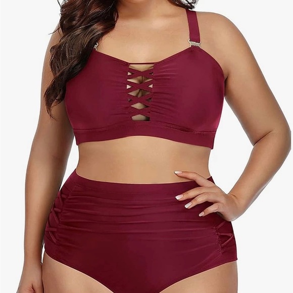 Daci Other - Daci Two Piece Bikini Swimsuit HighWaisted Tummy Control Bottom Bandeau Lace Up